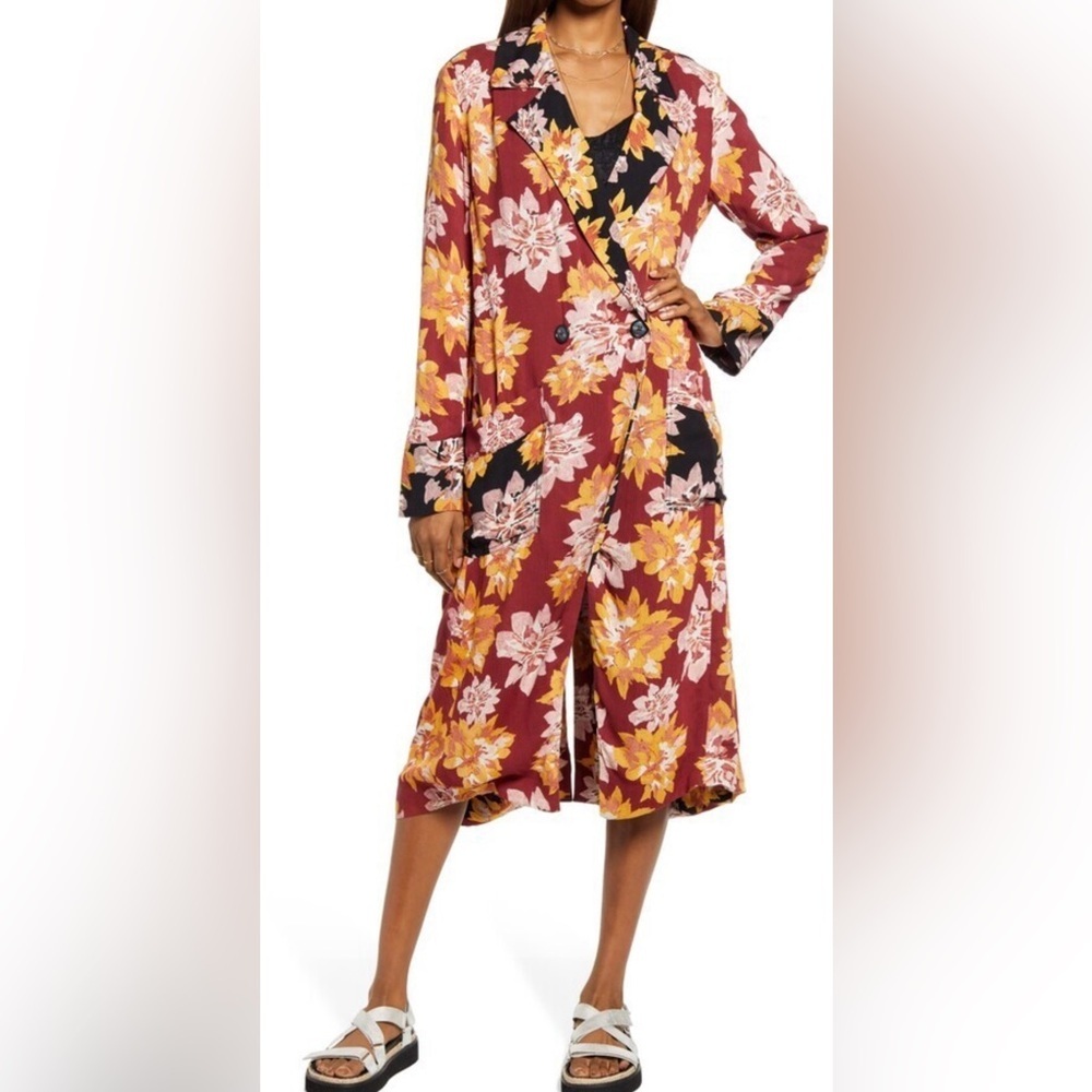Free People We The Free Niya Floral Print Duster Jacket – Cranberry Combo (M) - Picture 2 of 12